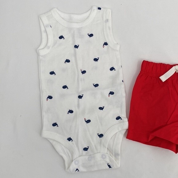 Just one You Whale Bodysuit Red Shorts Outfit 3 months Tank Elastic Waist New - Picture 2 of 6